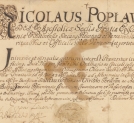 Dokument wystawiony 12 czerwca 1688 przez Mikołaja Popławskiego, Biskupa Inflanckiego i Piltyńskiego.
