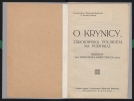 Franciszek Kmietowicz, "O Krynicy, zdrojowisku polskiem na Podhalu" (strona tytułowa)