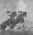 Obraz Zygmunta Rozwadowskiego przedstawiający panny W i D. Czaykowskie na koniu.