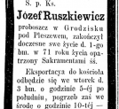 Nekrolog księdza Józefa Ruszkiewicza opublikowany w "Dzienniku Poznańskim" z 3 września 1872.