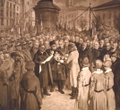 Fotografia obrazu Stanisława Batowskiego przedstawiającego dekorację herbu miasta Lwów Orderem Virtuti Militari 22 listopada 1920 r.