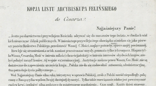  "Kopja listu Arcybiskupa Felińskiego do Cesarza."  