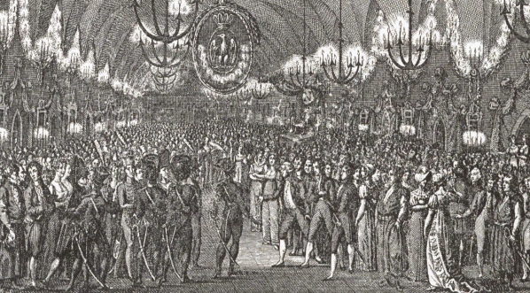  "Bal w Sukiennicach w r. 1809, (według współczesnego rysunku M. Stachowicza)."  