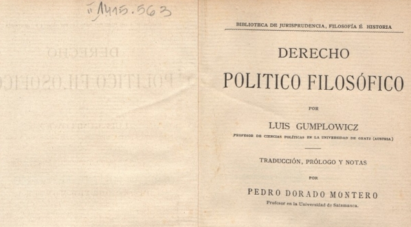  Ludwik Gumplowicz "Derecho politico filosófico" (strona tytułowa)  