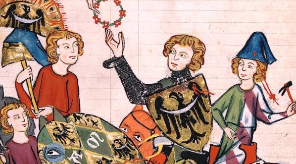  Książę Henryk IV Prawy odbiera wieniec zwycięzcy turnieju rycerskiego.  