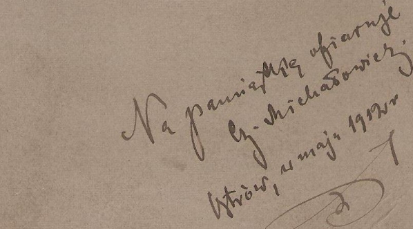  Dedykacja Czesława Michałowicza na rewersie fotografii z maja 1912 r.  