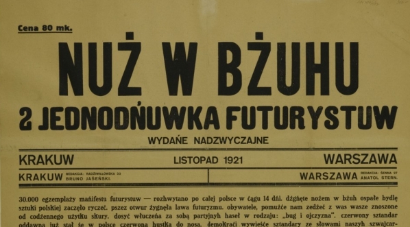  Wiktor [Bruno] Jasieński "Nuż w bżuhu : 2 jednodńuwka futurystuw : wydańe nadzwyczajne : Krakuw - Warszawa listopad 1921"  