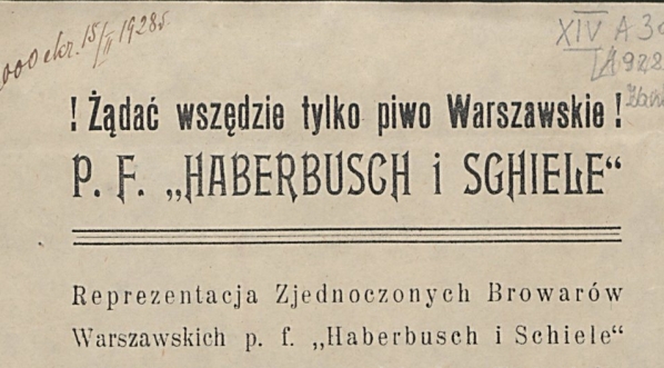  Ulotka promocyjna browaru Haberbusch i Schiele (1928 r.)  