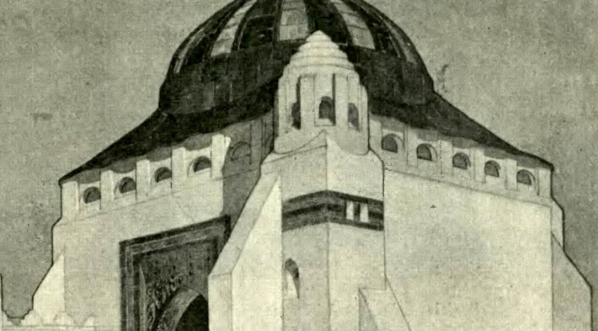  Projekt synagogi Oskara Sosnowskiego prezentowany na wystawie w 1910 roku we Lwowie.  