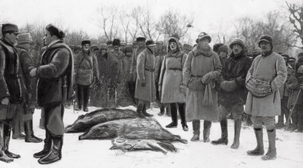  Polowanie na dziki w ordynacji księcia Karola Mikołaja Radziwiłła  w Nieświeżu w styczniu 1936 roku.  