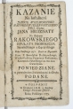 Benedykt Roszkowski "Kazanie na installacyi [...] xiędza Jana Hroznaty [...]" (strona tytułowa)