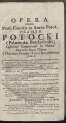 Paweł Potocki "Opera omnia Pauli Comitis in Aureo Potok Pilavitae Potocki [...]." (strona tytułowa)