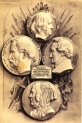 Kompozycja z czterema medalionami na tle panopliów.