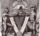 Inicjał z postaciami królów Bolesława Chrobrego i Władysława Jagiełły, którzy zasłaniają swoimi tarczami  wizerunek Najświętszej Panny.