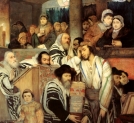 "Żydzi modlący się w synagodze w święto Yom Kippur" Maurycego Gottlieba.