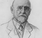 Rysunek artystki malarki Kądzewskiej z 1925 roku przedstawiający portret profesora Uniwersytetu Jagiellońskiego Jerzego Mycielskiego.