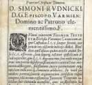 Dedykacja dla biskupa Szymona Rudnickiego w książce Tomasza Tretera "Symbolica vitae Christi meditatio".