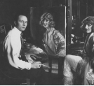 Tadeusz Styka w pracowni podczas malowania portretu pozującej mu aktorki Kazimiery Skalskiej w 1926 r. .
