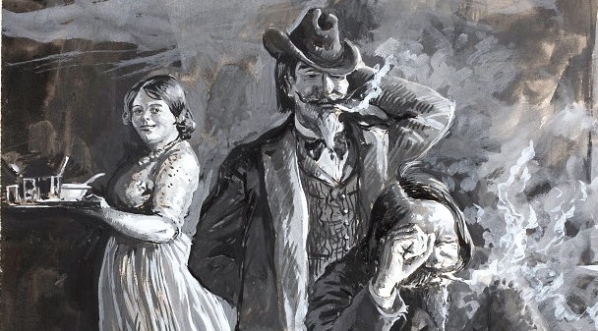  W kawiarni "Pod dzwonnicą" - rysunek Józefa Rapackiego.  