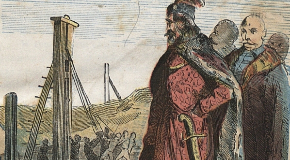  "Król Bolesław Chrobry rozkazuje wbijać żelazne słupy w dna rzeczne na granicach Polski."  