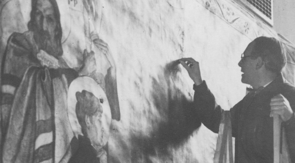  Artysta malarz Jan Rosen podczas pracy.  