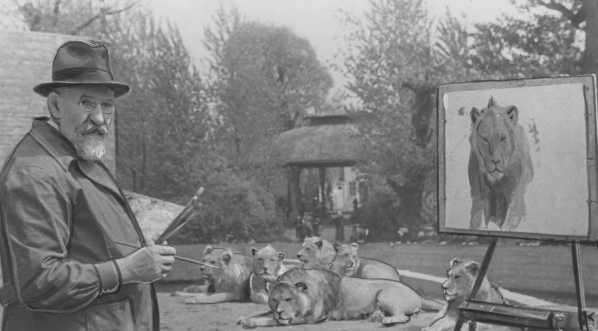  Artysta malarz Kazimierz Lasocki podczas pracy, maj 1937 rok.  