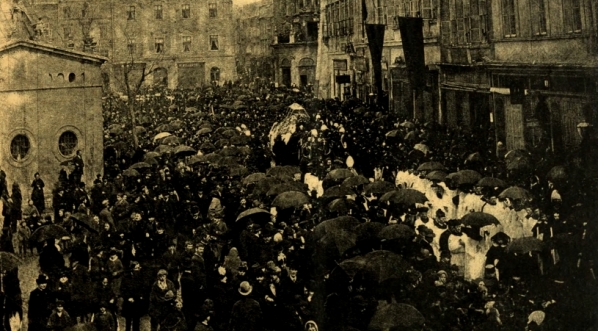  Przeprowadzenie zwłok Józefa Ignacego Kraszewskiego z kościoła Panny Maryi, do Grobów Zasłużonych w kościele Św. Michała na Skałce, Kraków 18.04.1887 r.  