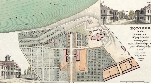  "Żolibor : i w nim konwikt Xięży Piiarów założony przez Stanisława Konarskiego S: P: przy Miodowéy Ulicy r: 1744 przeniesiony w to przyiemne miéysce r: 1807."  