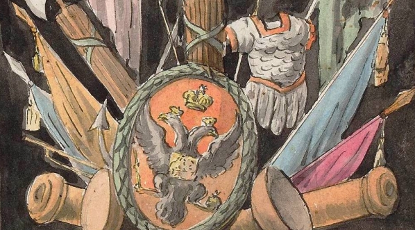  "Projekt transparentu z okazji koronacji cara Aleksandra I na króla polskiego" zrobiony  prawdopodobnie przez Jana Bogumiła Plerscha.  