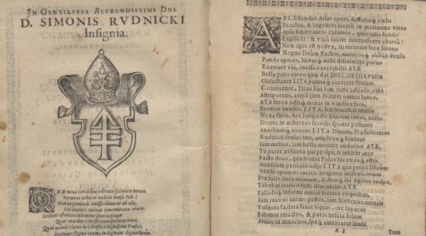  Johann Hagnau "D. Simoni Zeloti Apostolici Collegii lvminari et [...] Simoni Rvdnicki [...] episcopo Varmiensi [...] annvvm patroni svi diem peragenti domino svo ac Maecenati" (druk Georg Schönfels; fragment)  
