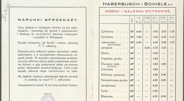  Hurtowy cennik Fabryki Wódek i Likierów (prowincjonalny) Habrbusch i Schiele S.A. (1928 r.) (fragment)  