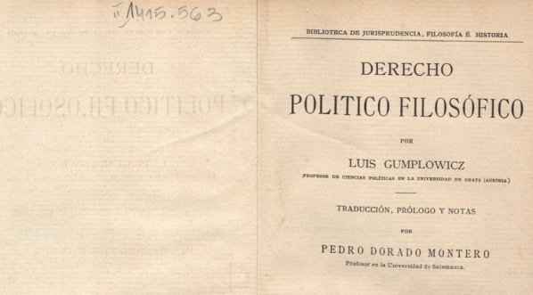  Ludwik Gumplowicz "Derecho politico filosófico" (strona tytułowa)  