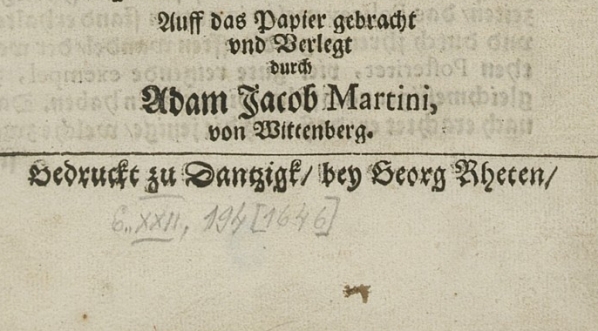  Adam Jakub Martini "Kurtze Beschreibung vnd Entwurff alles dessen, was bey der..." (strona tytułowa)  