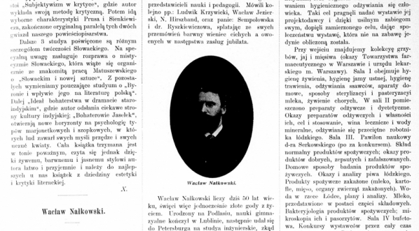 Notka jubileuszowa poświęcona Wacławowi Nałkowskiemu.  