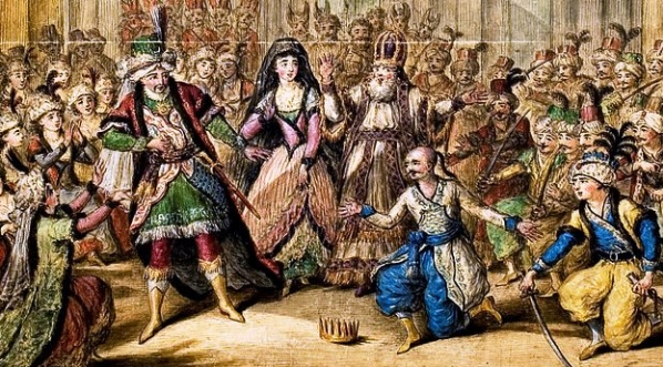  "Przedstawienie w kostiumach wschodnich dane podczas balu urządzonego dla księcia Józefa Poniatowskiego przez panie Czosnowską i Zamoyską."  