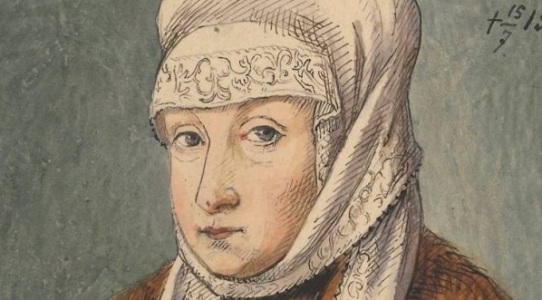  "Portret Izabeli Jagiellonki w stroju wdowim z około 1550 roku, według obrazu Lucasa Cranacha mł." Aleksandra Lessera.  