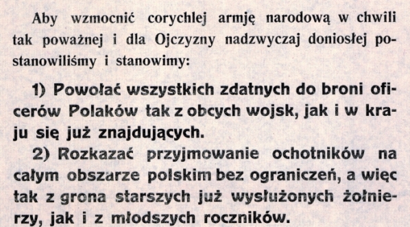  Dekret. [Inc.:] Aby wzmocnić corychlej armję narodową w chwili tak poważnej i dla Ojczyzny nadzwyczaj doniosłej [...]  