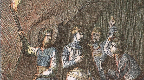  "Władysław Łokietek szuka schronienia przed nieprzyjacielem w jaskini, w Ojcowie, wśród włościan, a oni przysięgają umrzeć w jego obronie."  