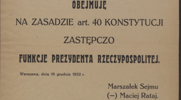  Obwieszczenie o objęciu zastępczo przez Macieja Rataja funkcji prezydenta Rzeczpospolitej.  