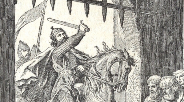  "Bolesław w. uderza mieczem w bramę Kijowa."  