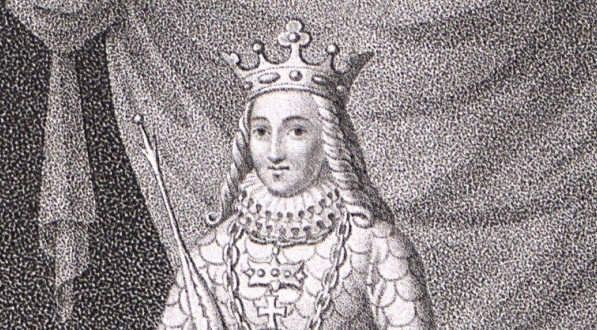  "Królowa Anna Jagielonka żona Stefana Batorego w świetnym stroiu nad Kaplicą Jagielońską" Carla  Mayera.  