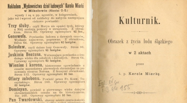  Karol Miarka "Kulturnik: obrazek z życia ludu ślązkiego w 2 aktach" (strona tytułowa)  