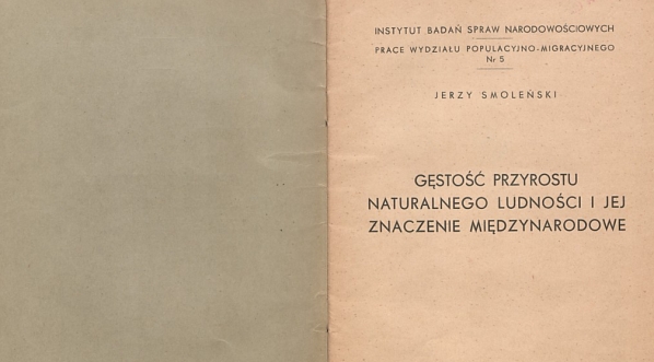  Jerzy Smoleński "Gęstość przyrostu naturalnego ludności i jej znaczenie międzynarodowe" (strona tytułowa)  