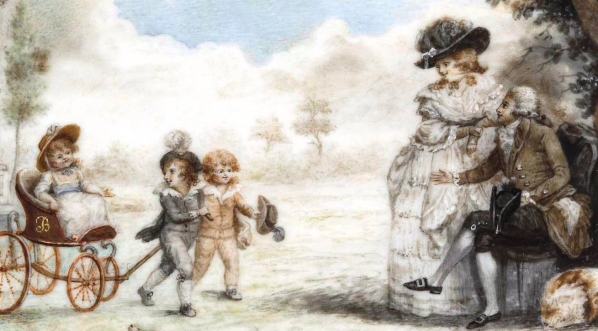  "Hetman wielki koronny Franciszek Ksawery Branicki z żoną Aleksandrą z Engelhardtów i dziećmi ;Władysławem, Aleksandrem i Katarzyną w parku ".  