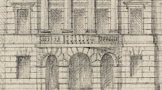  "Pałac z ryzalitem i attyką, elewacja i rzut" Stanisława Kostki Potockiego.  