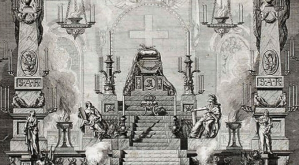  "Katafalk Stanisława Augusta wystawiony w kościele katolickim św. Katarzyny w Petersburgu w dniach 5-8 marca 1798 roku."  