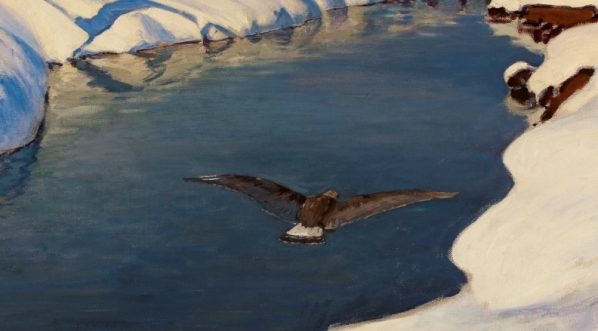  "Pejzaż zimowy z rzeką i ptakiem" Juliana Fałata.  