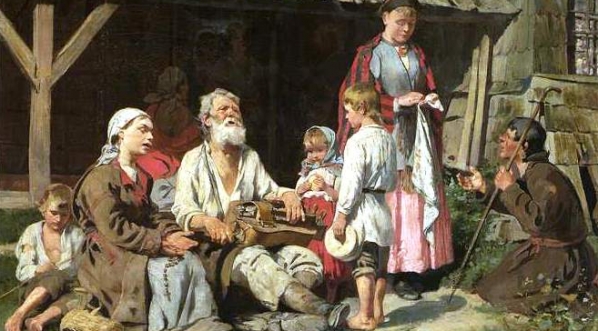  "Scena rodzajowa - lirnik przed chatą"  Kazimierza Teofila  Pochwalskiego.  