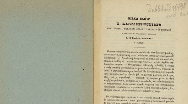  Hipolit Klimaszewski, "Kilka słów H. Klimaszewskiego przy objęciu dyrekcyi Szkoły Narodowéj Polskiéj i otwarciu w niej kursów rocznych d. 10 października 1847 w Paryżu." (strona tytułowa)  