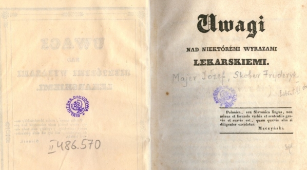  Fryderyk Kazimierz Skobel, Józef Majer "Uwagi nad niektórémi wyrazami lekarskiemi" (strona tytułowa)  